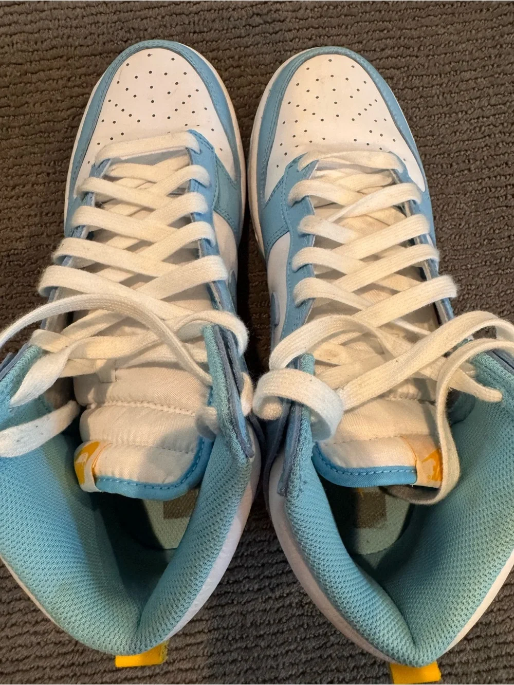 Nike Men’s White and Light Blue Dunk High-Top Sneakers